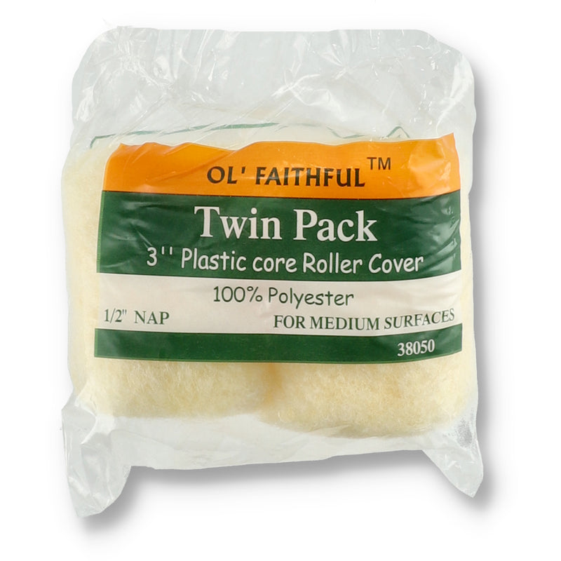 2pc 3'' ROLLER COVER 1/2'' NAP PLASTIC CORE