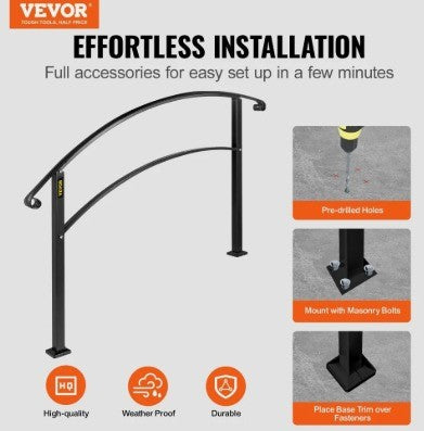VEVOR BLACK IRON HANDRAILS FOR 1-3 OUTDOOR STEPS