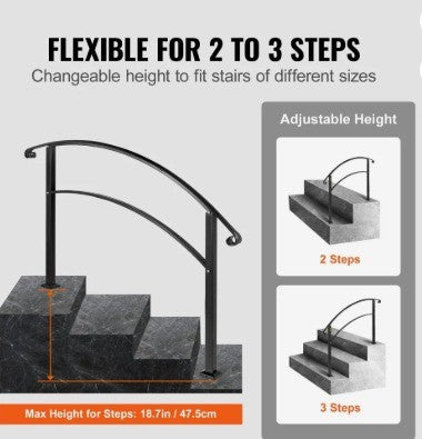VEVOR BLACK IRON HANDRAILS FOR 1-3 OUTDOOR STEPS