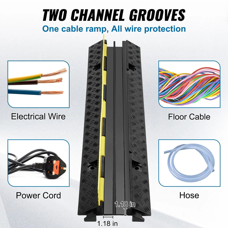 VEVOR 3PK 2 CABLE RUBBER ELECTRICAL WIRE COVER RAMP Cord Protector Ramp 11000 lbs