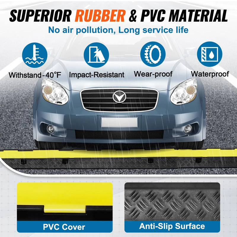 VEVOR 3PK 2 CABLE RUBBER ELECTRICAL WIRE COVER RAMP Cord Protector Ramp 11000 lbs