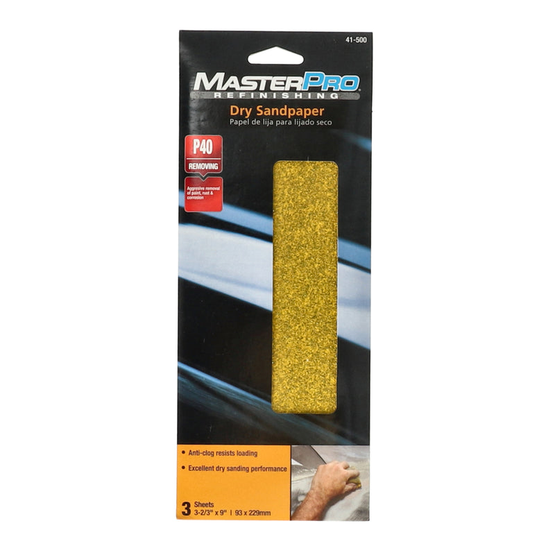 MASTERPRO 3 SHEET DRY SANDPAPER P40 GRIT  3-2/3x9''