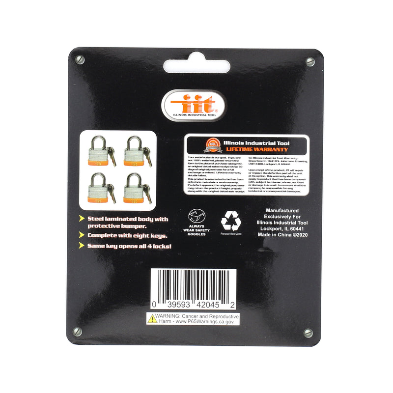IIT 4pc 1-1/4'' LAMINATED PADLOCK KEYED ALIKE