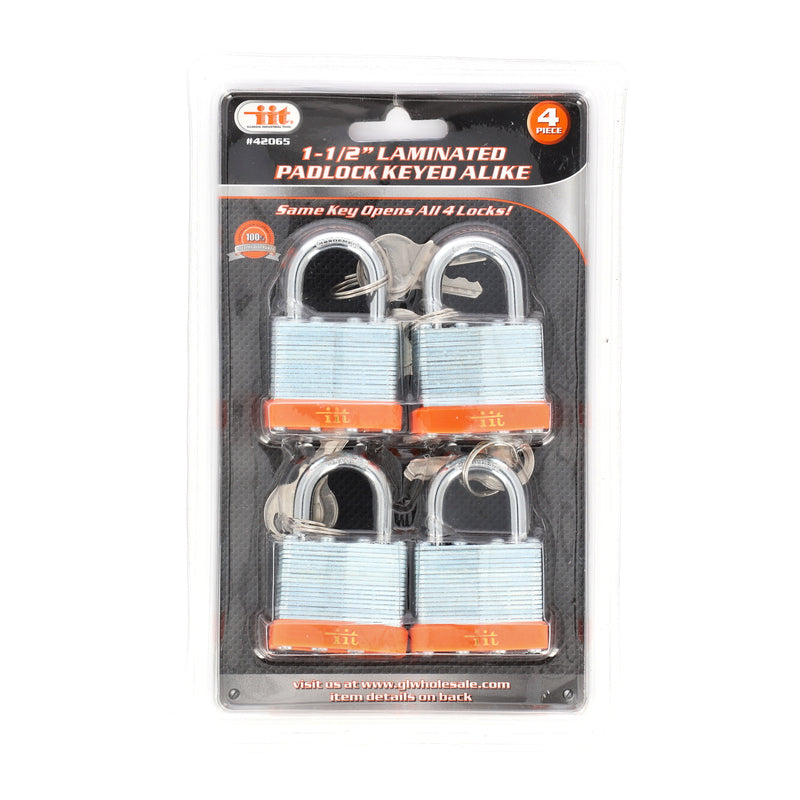 IIT 4pc 1-1/2'' LAMINATED PADLOCK KEYED ALIKE