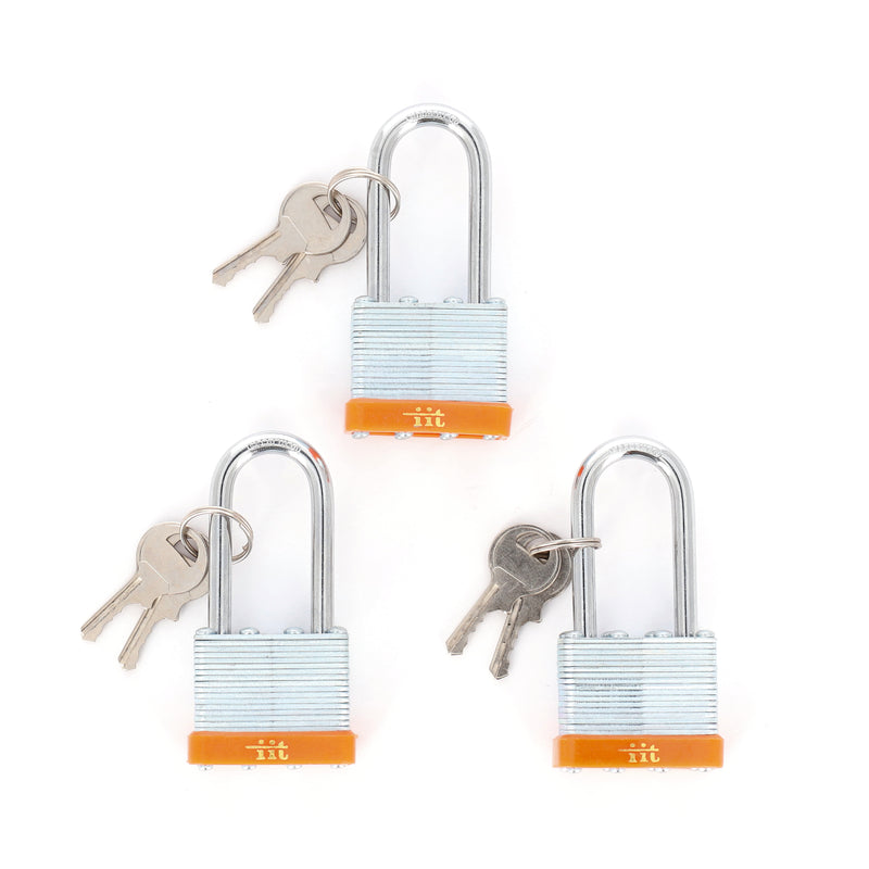 IIT 3pc 1.5'' LAMINATED PADLOCK LONG SHANK KEYED ALIKE