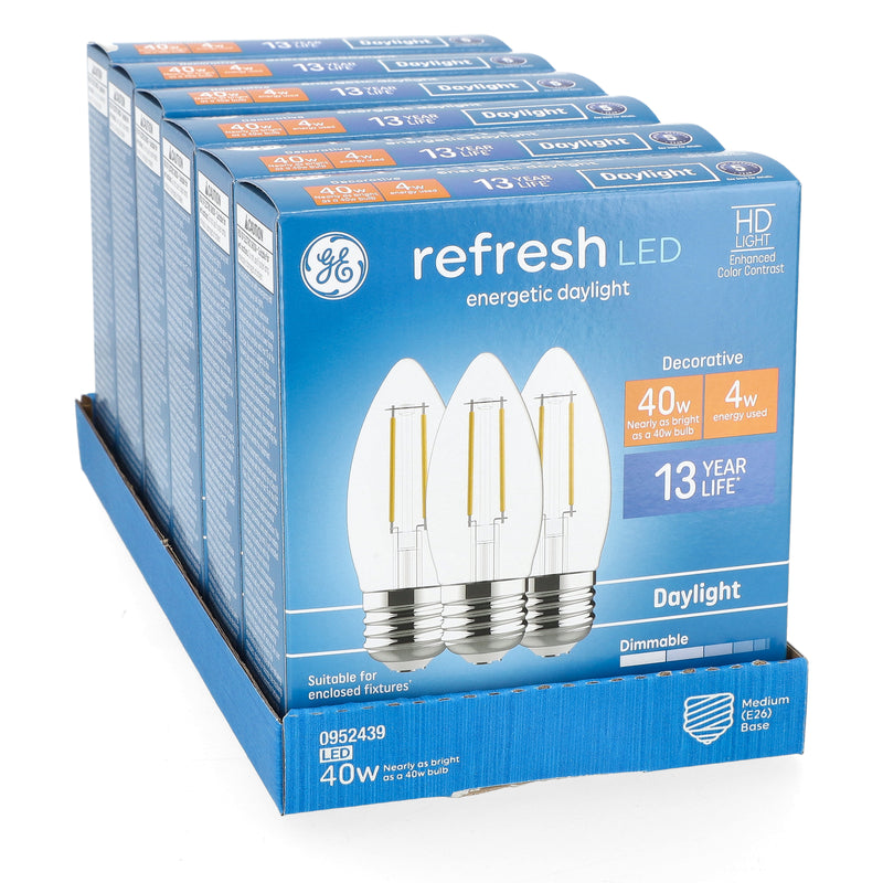 GE REFRESH 3PK 4=40W LED B11 CLEAR BULBS E26 MEDIUM BASE DIMMABLE DAYLIGHT