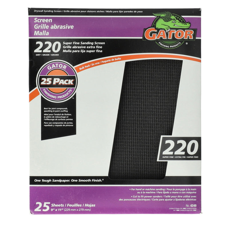 GATOR 25PK 9x11'' SANDING SCREENS 220 SUPER FINE GRIT