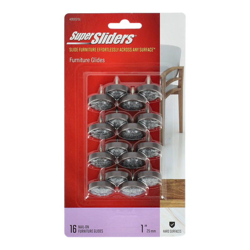 SUPERSLIDERS 16PC 1'' CARPET BASED NAIL-ON FURNITURE GLIDES