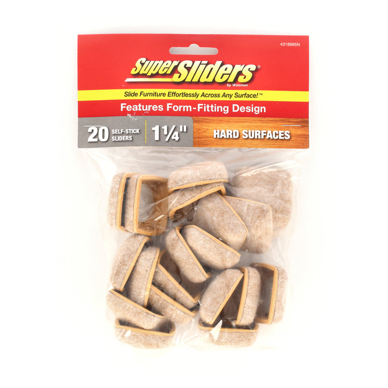 SUPER SLIDERS 20PK FORMED FELT SQUARE SLIDERS 1.25'' OATMEAL