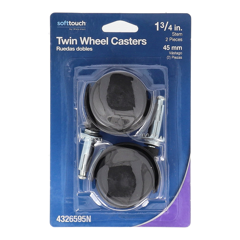 SOFT TOUCH 2PK 1 -3/4'' STEM TWIN CASTERS BLACK