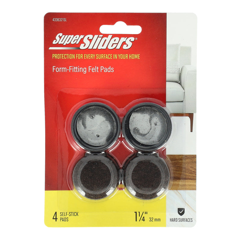 SUPERSLIDER 4PK 1-1/4'' FORM FITTING FELT PADS SELF ADHESIVE