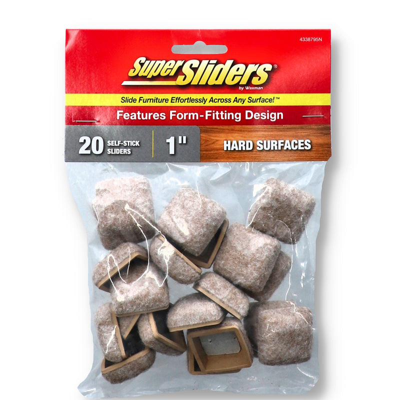 SUPER SLIDERS 20PK 1'' FORMED FELT SQUARE PADS OATMEAL