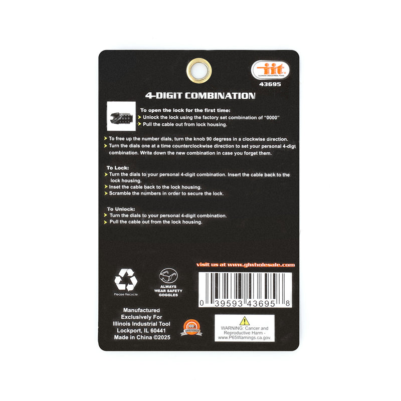 IIT 60'' BICYCLE COMBINATION CABLE LOCK