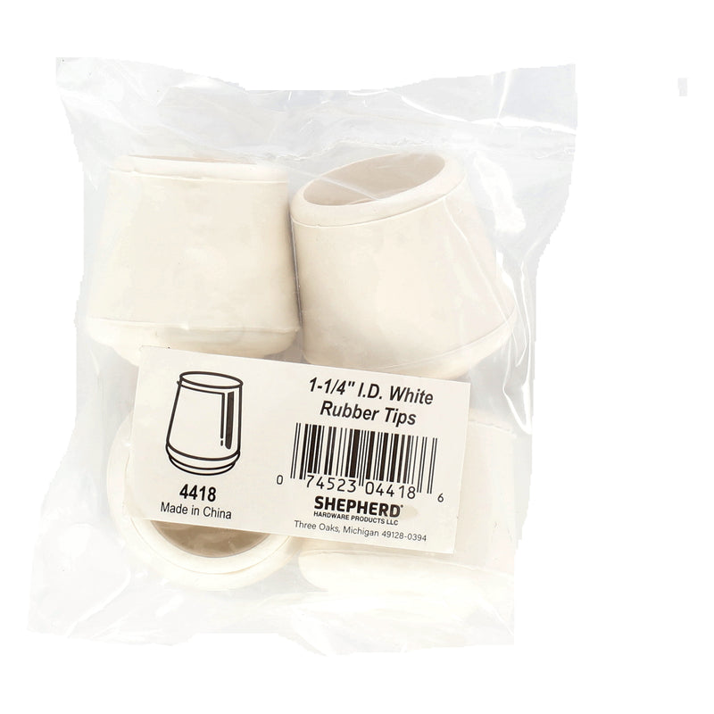 SHEPHERD 4PK 1-1/4'' WHITE RUBBER CHAIR TIPS