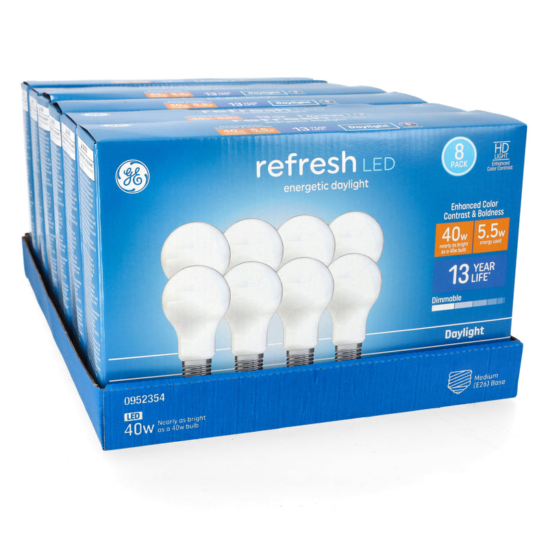 GE REFRESH 8PK 5.5=40W LED A19 BULBS DIMMABLE DAYLIGHT ENHANCED COLOR