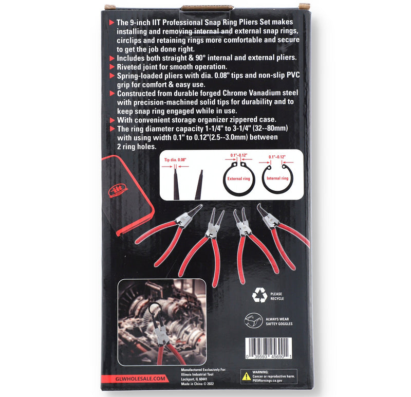 IIT PRO 4pc 9'' SNAP RING PLIER SET WITH POUCH
