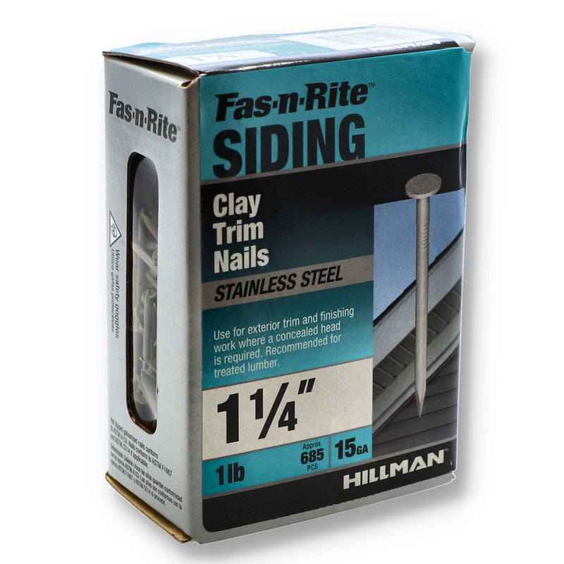 FAS-N-RITE 1LB STAINLESS CLAY TRIM NAILS 15GA 1-1/4''