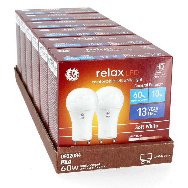 GE RELAX 2PK 10=60W LED A19 BULBS GU24 BASE DIMMABLE SOFT WHITE