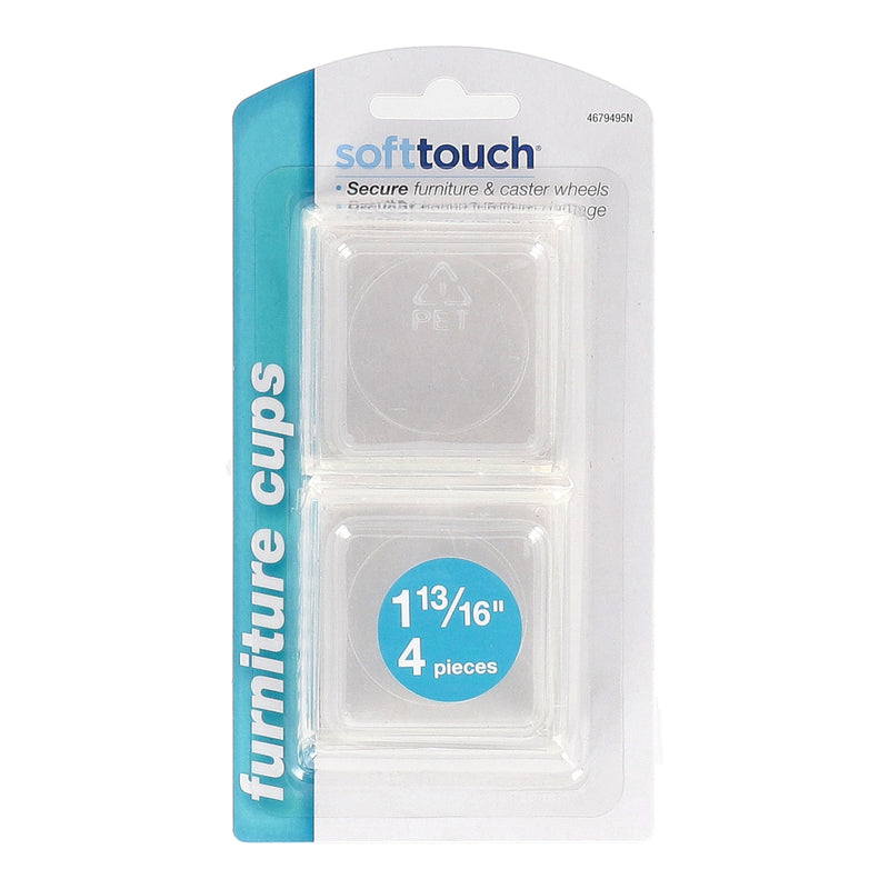 SOFT TOUCH 4PK 1-13/16'' CLEAR SQUARE CASTER CUPS