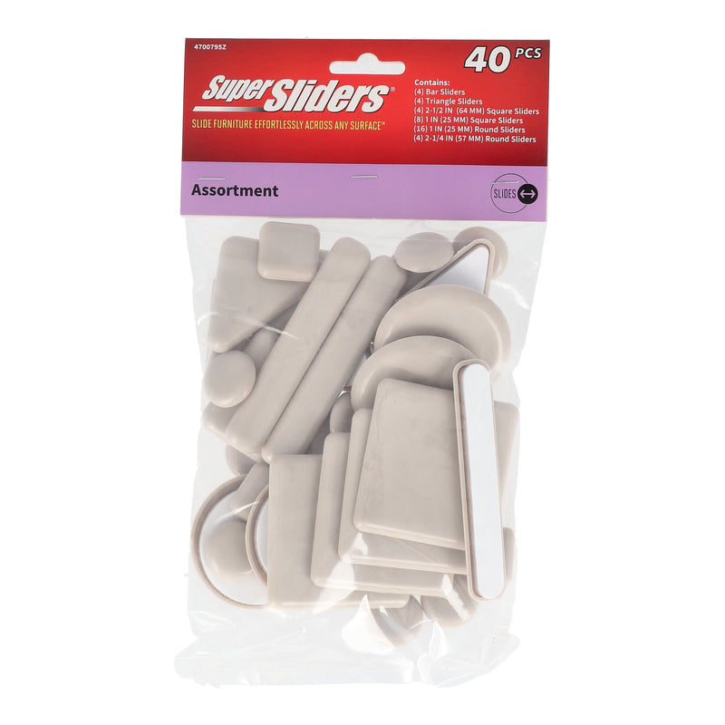 SUPERSLIDERS 40PC HARD FURNITURE SLIDER ASSORTMENT SELF-STICK