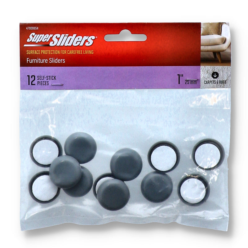 12pc 1'' ROUND SUPER SLIDERS GREY