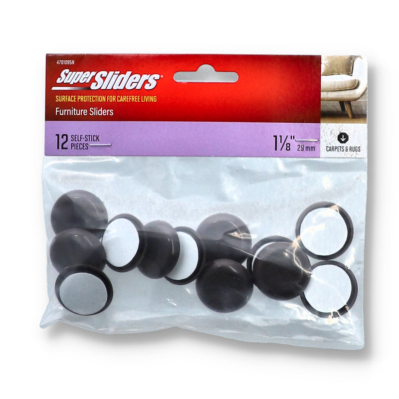 12PK 1-1/8'' ROUND HARD SUPER SLIDERS SELF-STICK