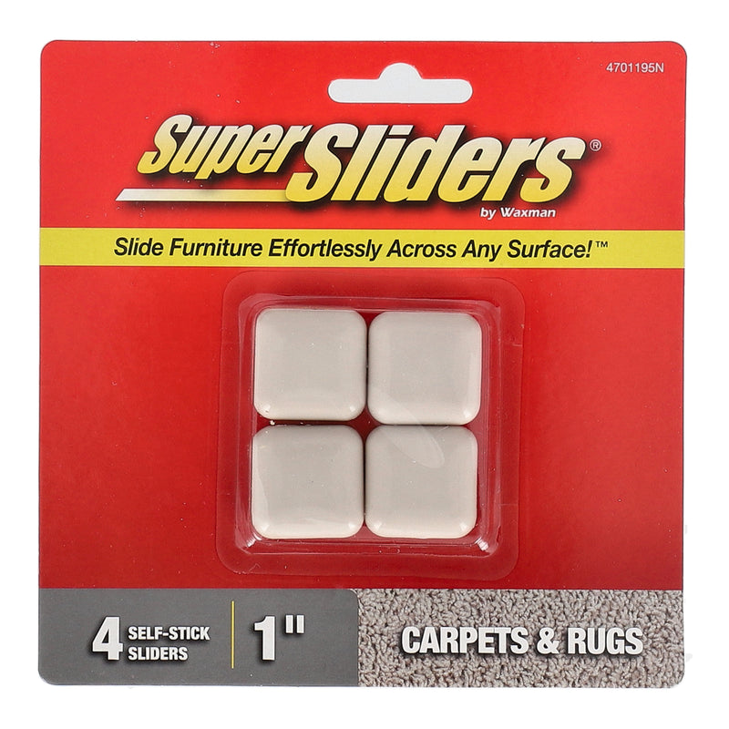 SUPERSLIDERS 4PC 1'' FURNITURE SLIDERS FOR CARPETS & RUGS SELF-STICK