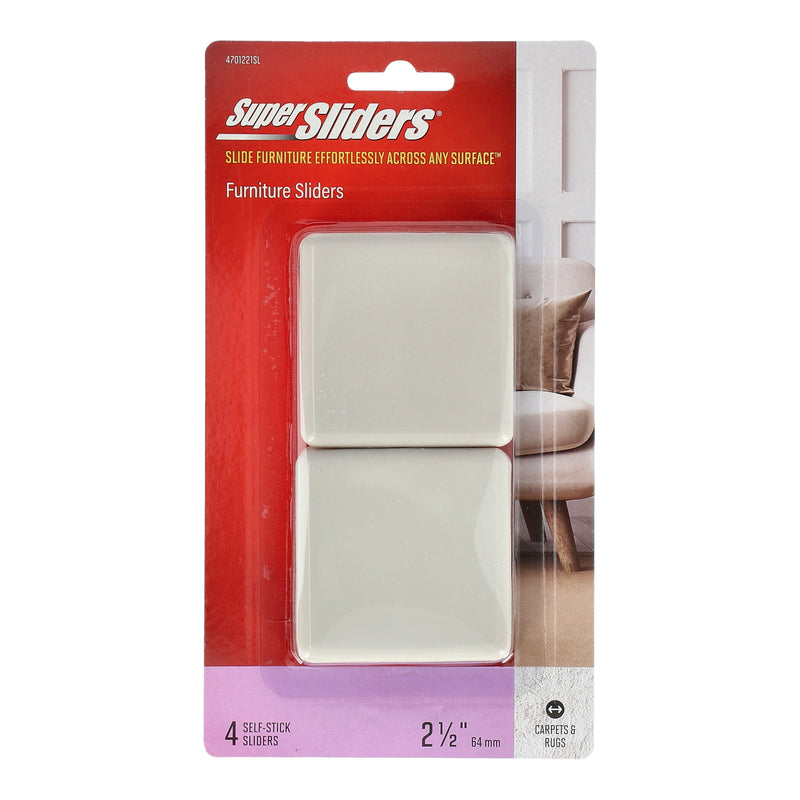 SUPERSLIDERS 4PC 2-1/2'' SQUARE HARD PLASTIC SLIDERS SELF-ADHESIVE