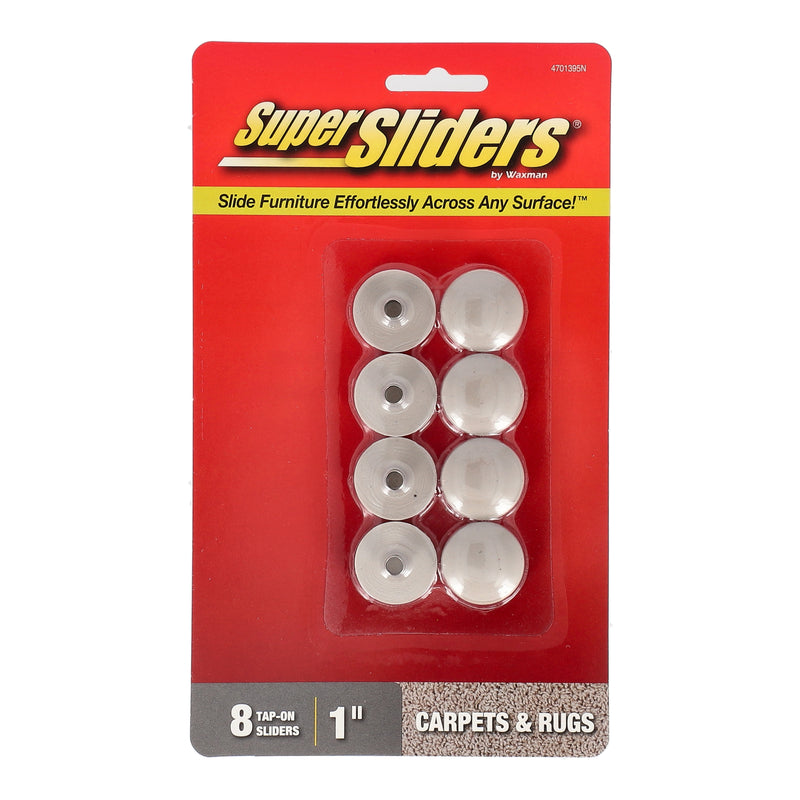 SUPERSLIDERS 8PC 1'' TAP-ON FURNITURE SLIDERS FOR CARPETS & RUGS