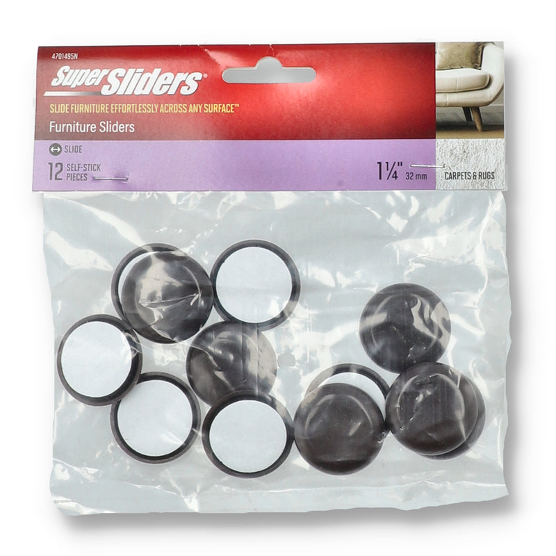12PK 1-1/4'' BROWN ROUND HARD SUPER SLIDERS