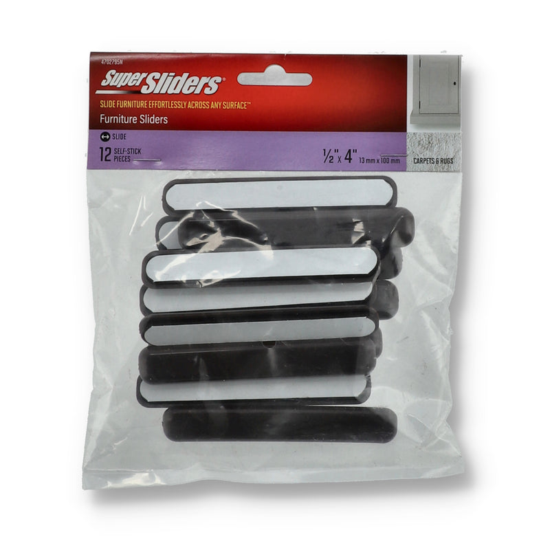 12PC 4'' x 1/2'' HARD SUPER SLIDERS SELF-STICK