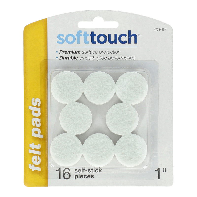 SOFT TOUCH 16 PC 1'' ROUND FELT PADS SELF ADHESIVE WHITE