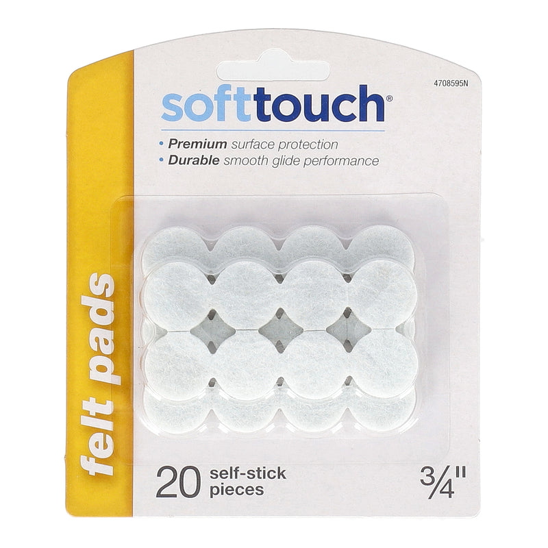 SOFT TOUCH 6PC 3/4'' ROUND FELT PADS SELF ADHESIVE WHITE