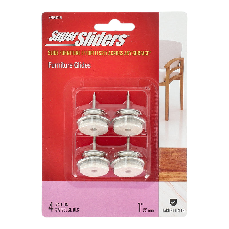 SUPER SLIDERS 4PC 1'' NAIL-ON SWIVEL GLIDES OATMEAL FELT