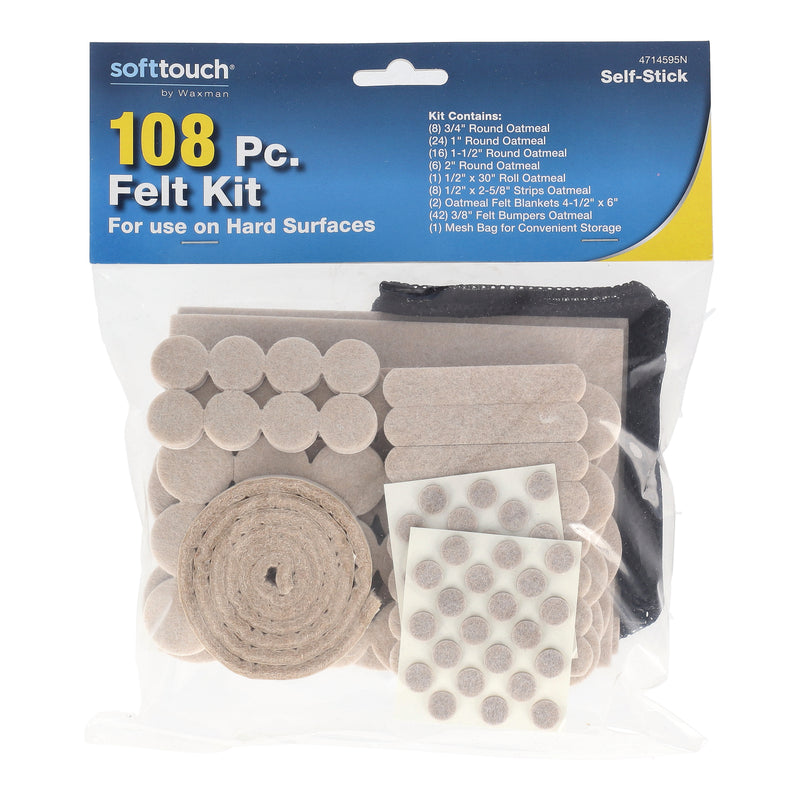 SOFT TOUCH 108PC HARD SURFACE FELT KIT SELF-STICK WITH STORAGE BAG