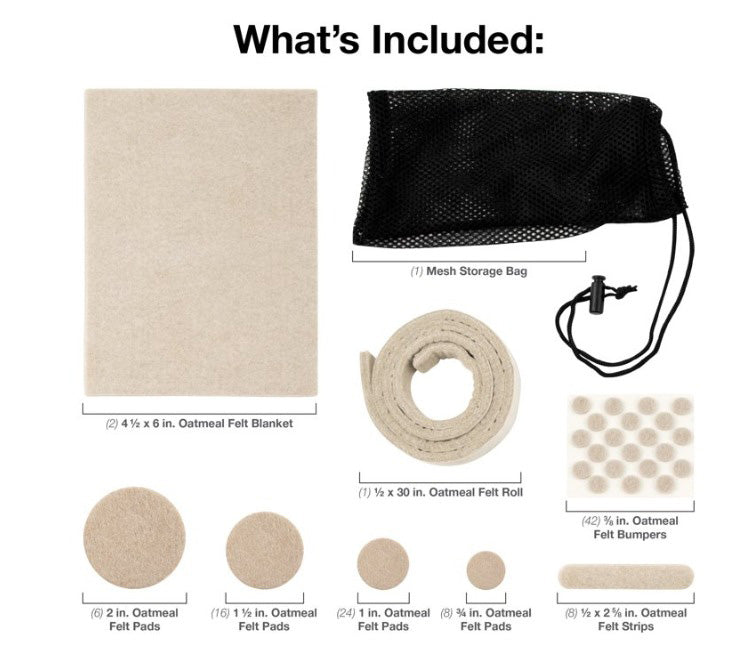 SOFT TOUCH 108PC HARD SURFACE FELT KIT SELF-STICK WITH STORAGE BAG