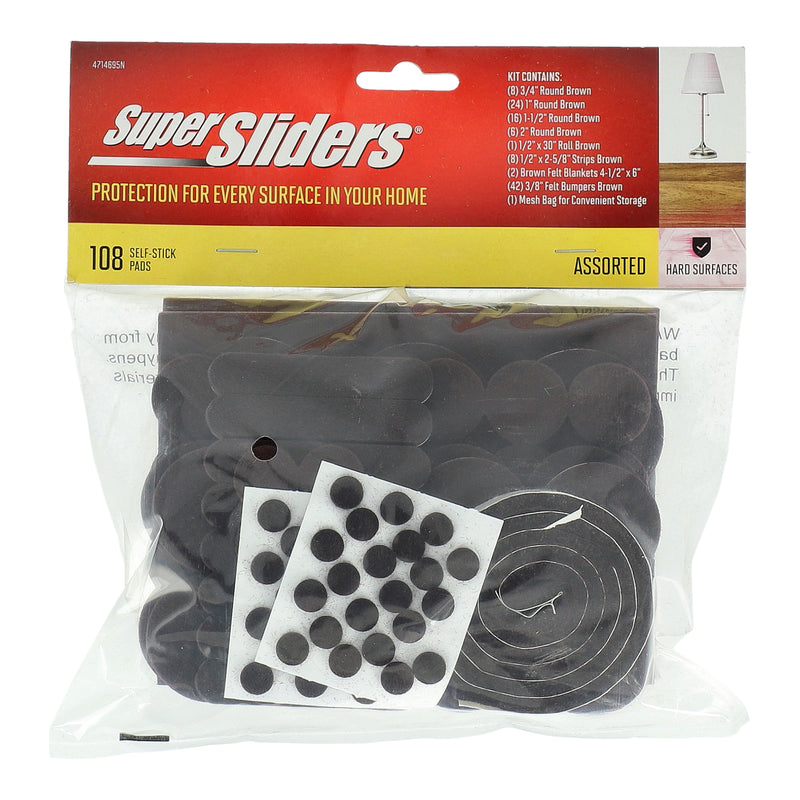 SUPER SLIDER 108PC ASSORTED BROWN FELT SLIDERS WITH STORAGE BAG