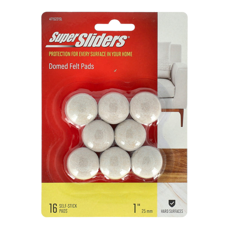 SUPERSLIDERS 16PC 1''PREMIUM ROUND OATMEAL DOMED FELT PADS SELF-ADHESIVE