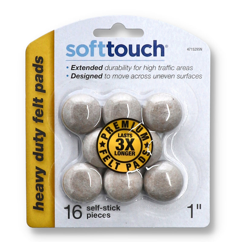 16PC 1'' ROUND DOMED FELT PADS SELF ADHESIVE