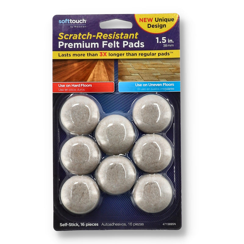 SOFT TOUCH 16PK 1-1/2'' PREMIUM ROUND DOMED FELT PADS OATMEAL