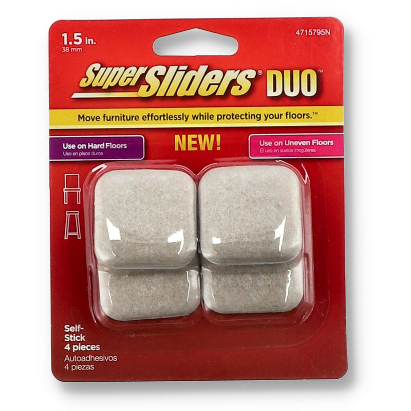 4PC 1-1/2'' OATMEAL SUPER SLIDERS DUO SELF-STICK