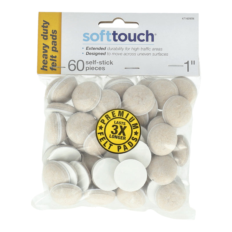 SOFT TOUCH 60PC 1'' ROUND HEAVY DUTY FELT PADS OATMEAL SELF ADHESIVE