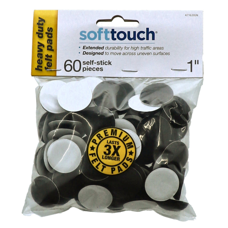 SOFT TOUCH 60PC 1'' ROUND HEAVY DUTY FELT PADS SELF ADHESIVE