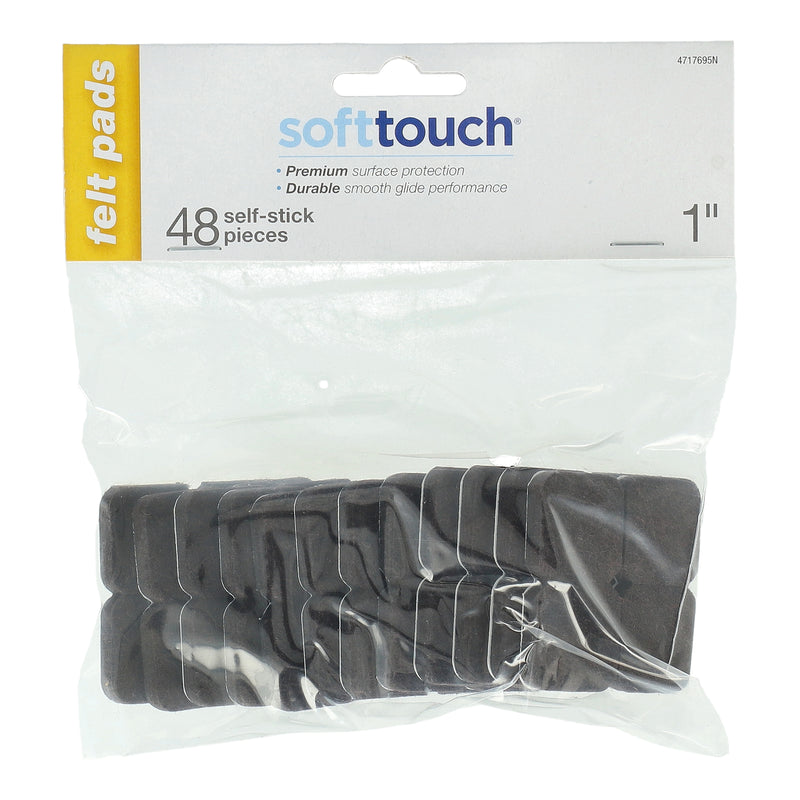 SOFT TOUCH 48PC 1'' BROWN SQUARE FELT PADS SELF ADHESIVE
