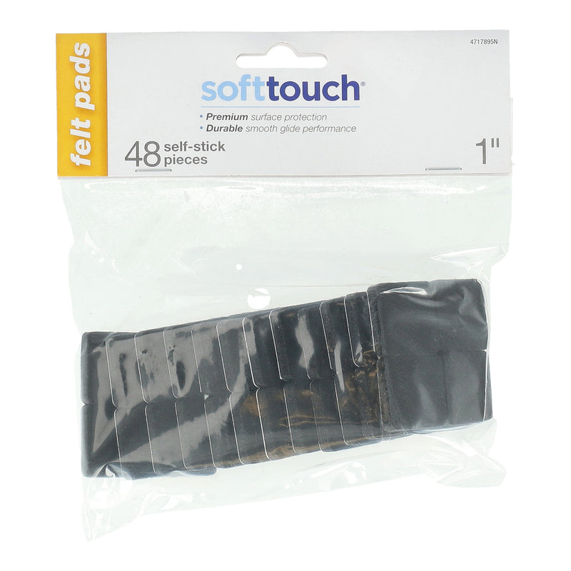 SOFT TOUCH 48PC 1'' BLACK SQUARE FELT PADS SELF-ADHESIVE