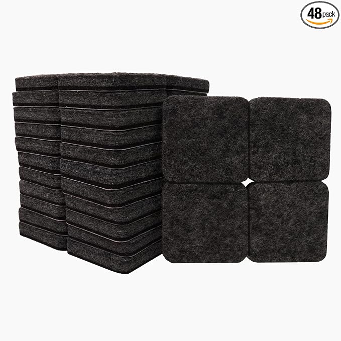 SOFT TOUCH 48PC 1'' BLACK SQUARE FELT PADS SELF-ADHESIVE