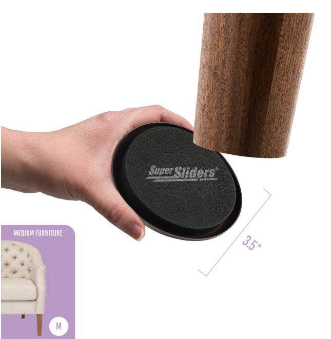 SUPERSLIDERS 4PC 3-1/2'' ROUND REUSABLE HARD FURNITURE SLIDERS BROWN