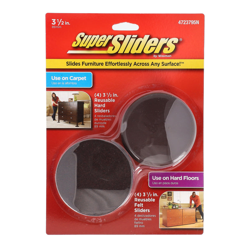 SUPERSLIDERS 8PC 3-1/2'' REUSABLE FURNITURE SLIDERS SET FOR ALL SURFACES