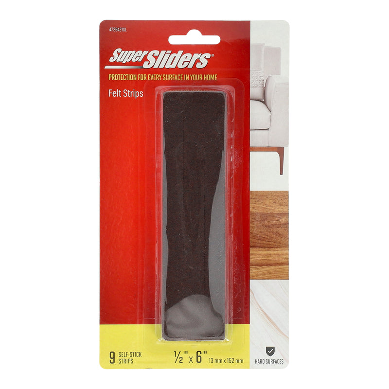 SUPERSLIDER 9PC 1/2x 6'' BROWN FELT PADS SELF ADHESIVE