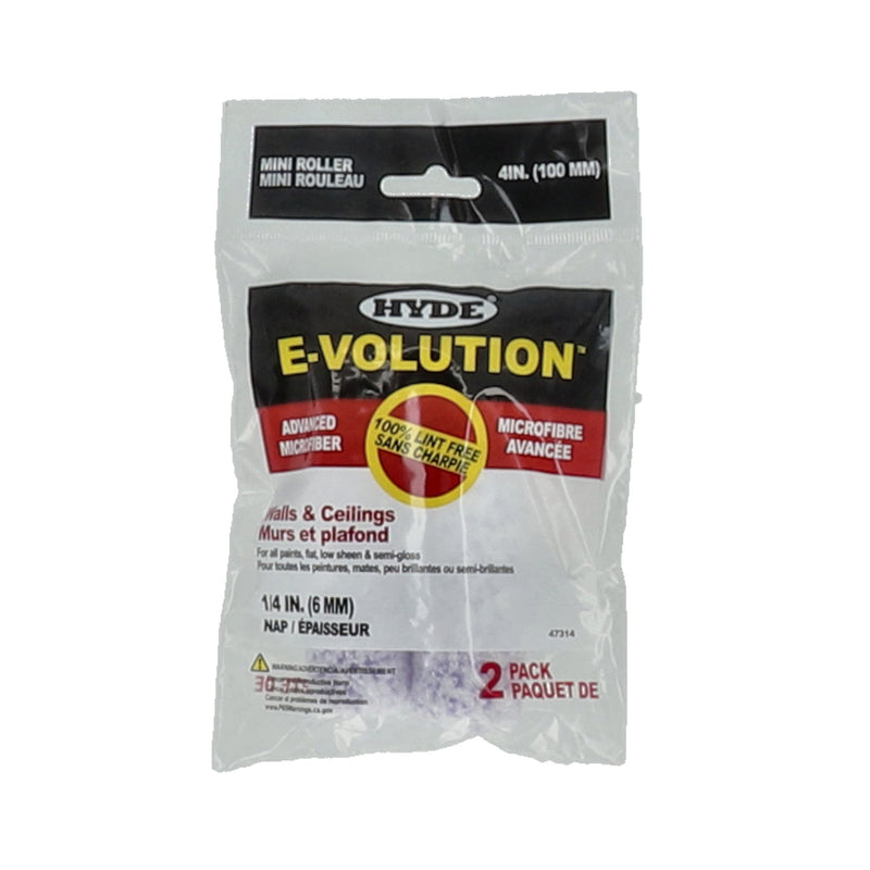 HYDE 2PK 4'' E-VOLUTION MICROFIBER MINI ROLLER COVERS 1/4'' NAP